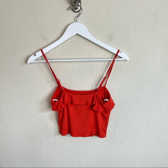 Forever 21 Orange Red Ruffle Neck Ribbed Crop Tank Top - Picture 3 of 9